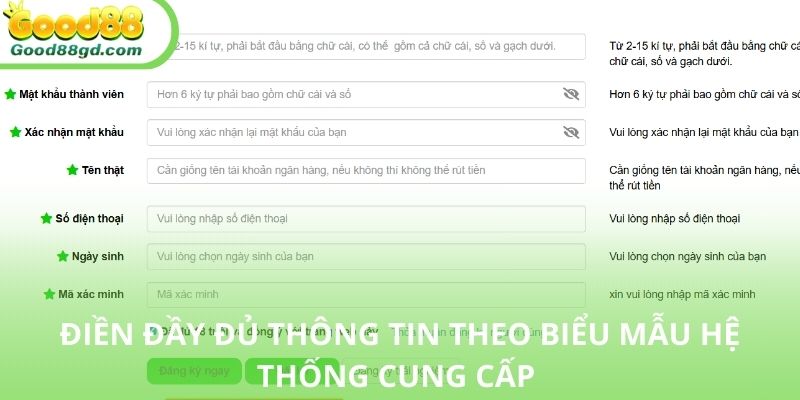 Các yêu cầu về thông tin mà người chơi cần cung cấp khi đăng ký good88